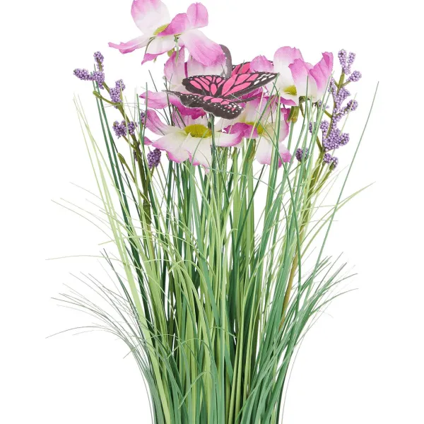 Merk Kunstplanten & -Bloemen^Kunstgrashalm Met Bloemen En Vlinders